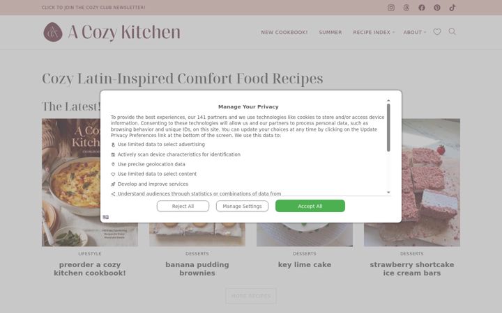 Screenshot of acozykitchen.com