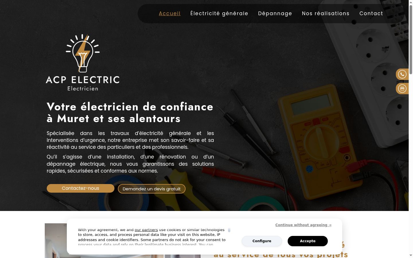 Capture d'écran de la bannière de consentement affichée avant toute interaction