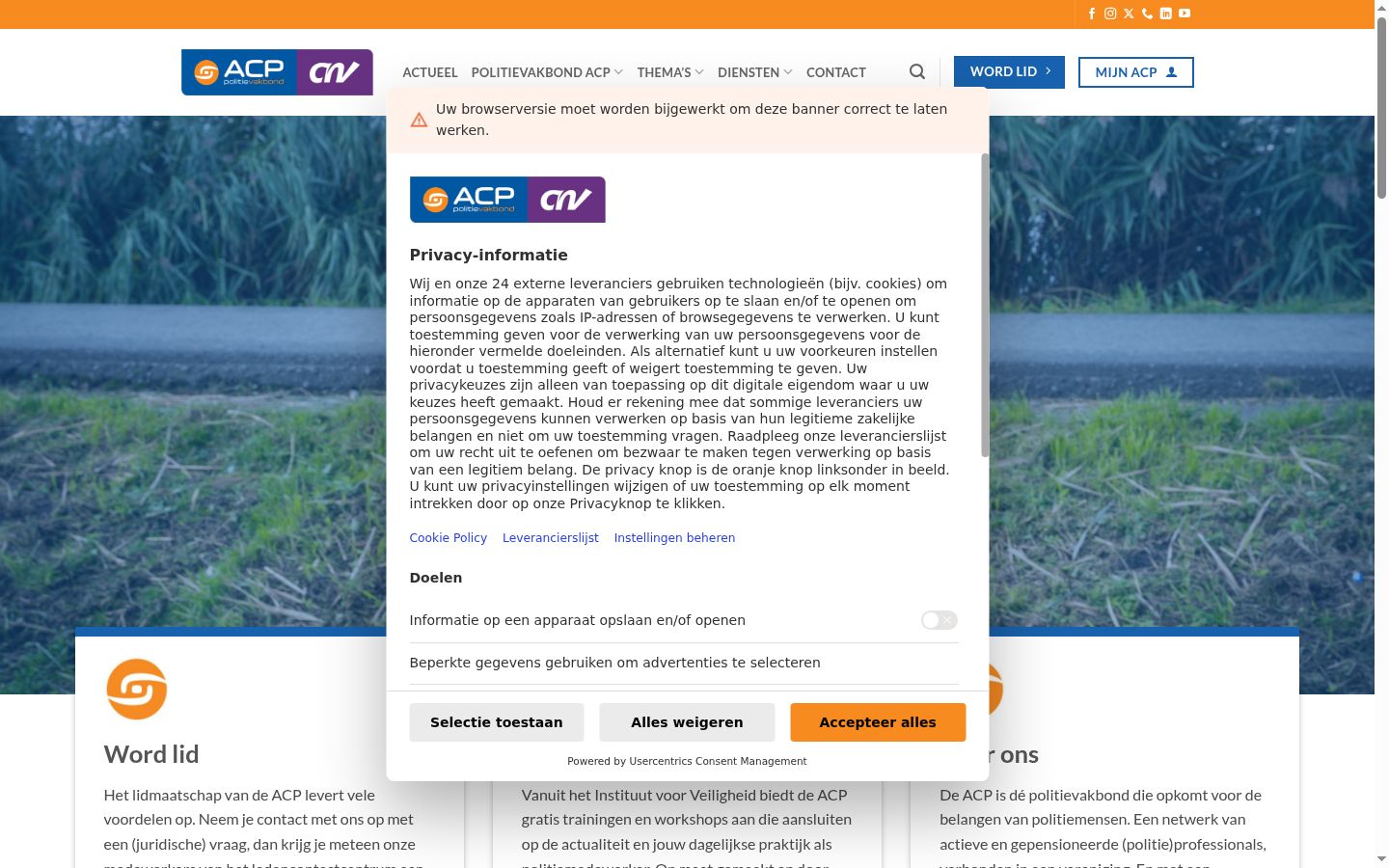 Screenshot tal-banner tal-kunsens muri qabel kwalunkwe interazzjoni