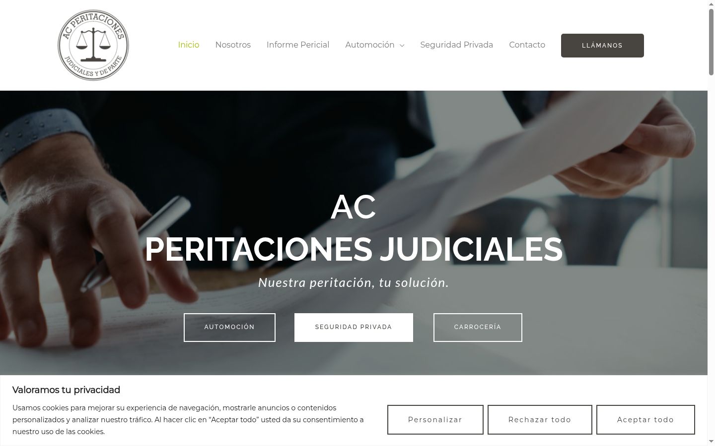 Captura de pantalla del banner de consentimiento mostrado antes de cualquier interacción
