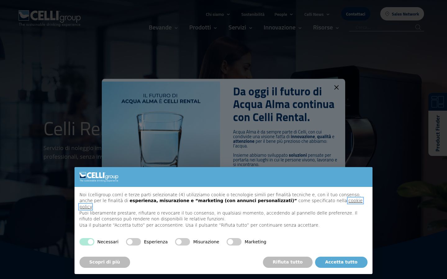 Screenshot del banner di consenso mostrato prima di qualsiasi interazione