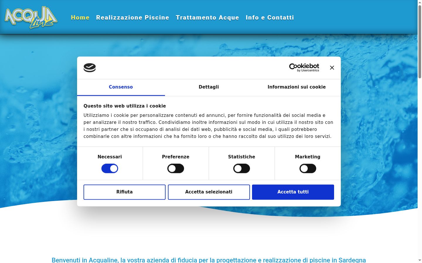 Screenshot del banner di consenso mostrato prima di qualsiasi interazione