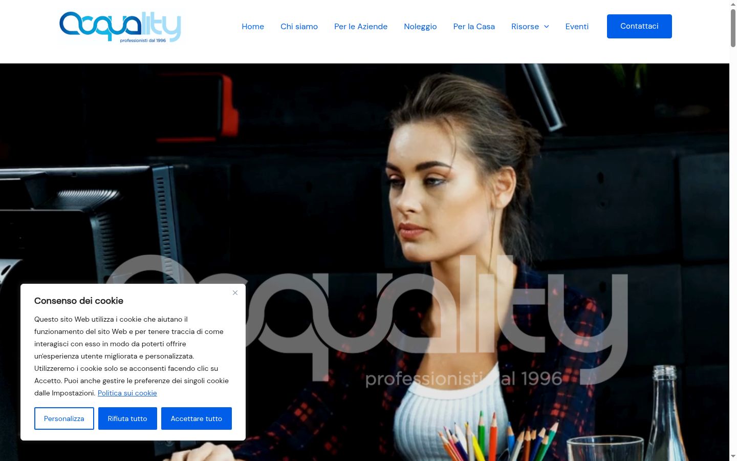 Screenshot del banner di consenso mostrato prima di qualsiasi interazione