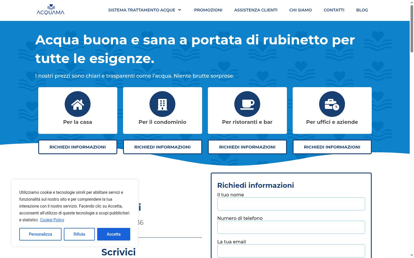 Screenshot del banner di consenso mostrato prima di qualsiasi interazione