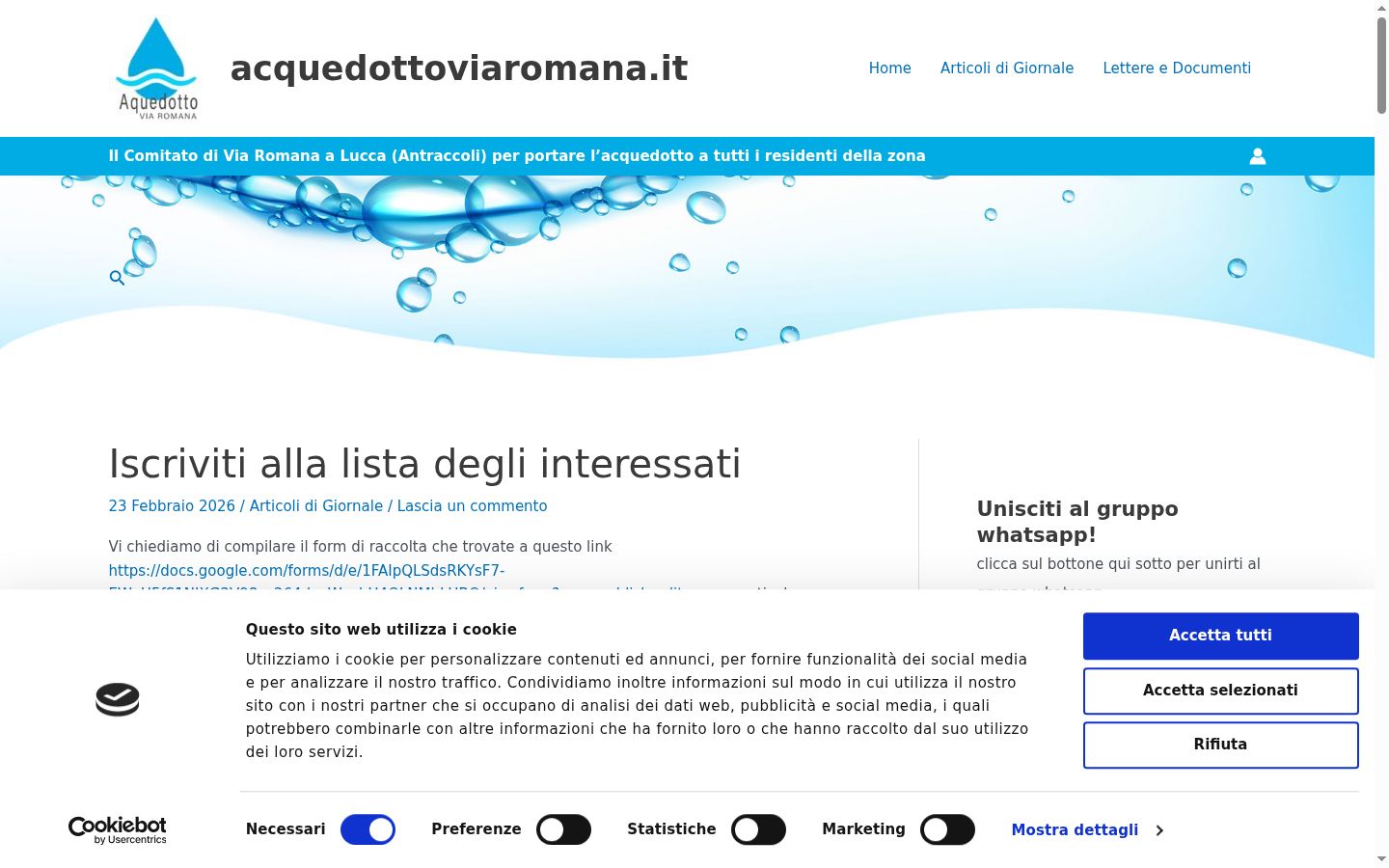 Screenshot del banner di consenso mostrato prima di qualsiasi interazione