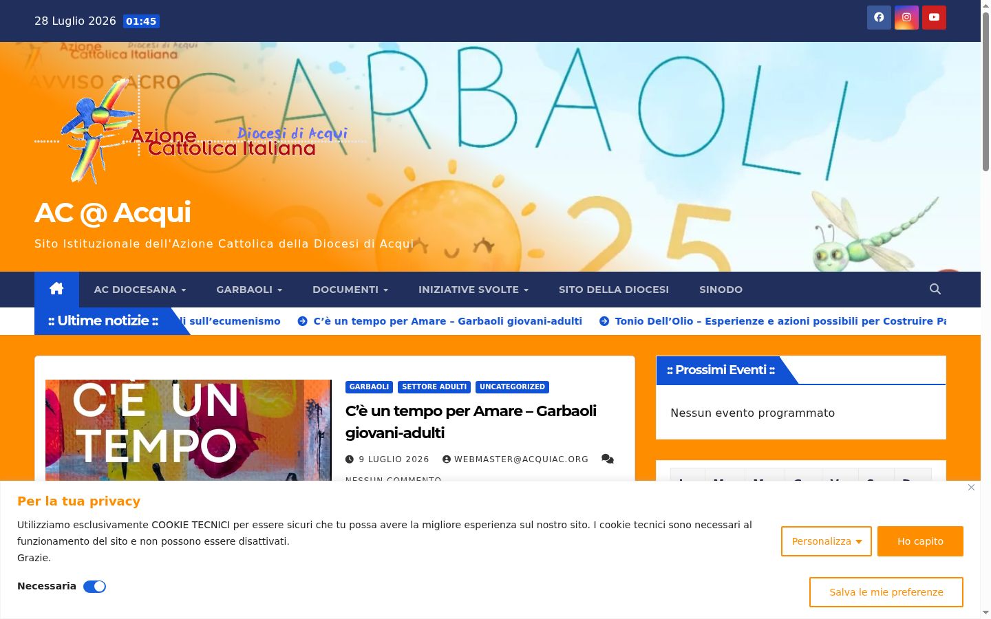Screenshot del banner di consenso mostrato prima di qualsiasi interazione