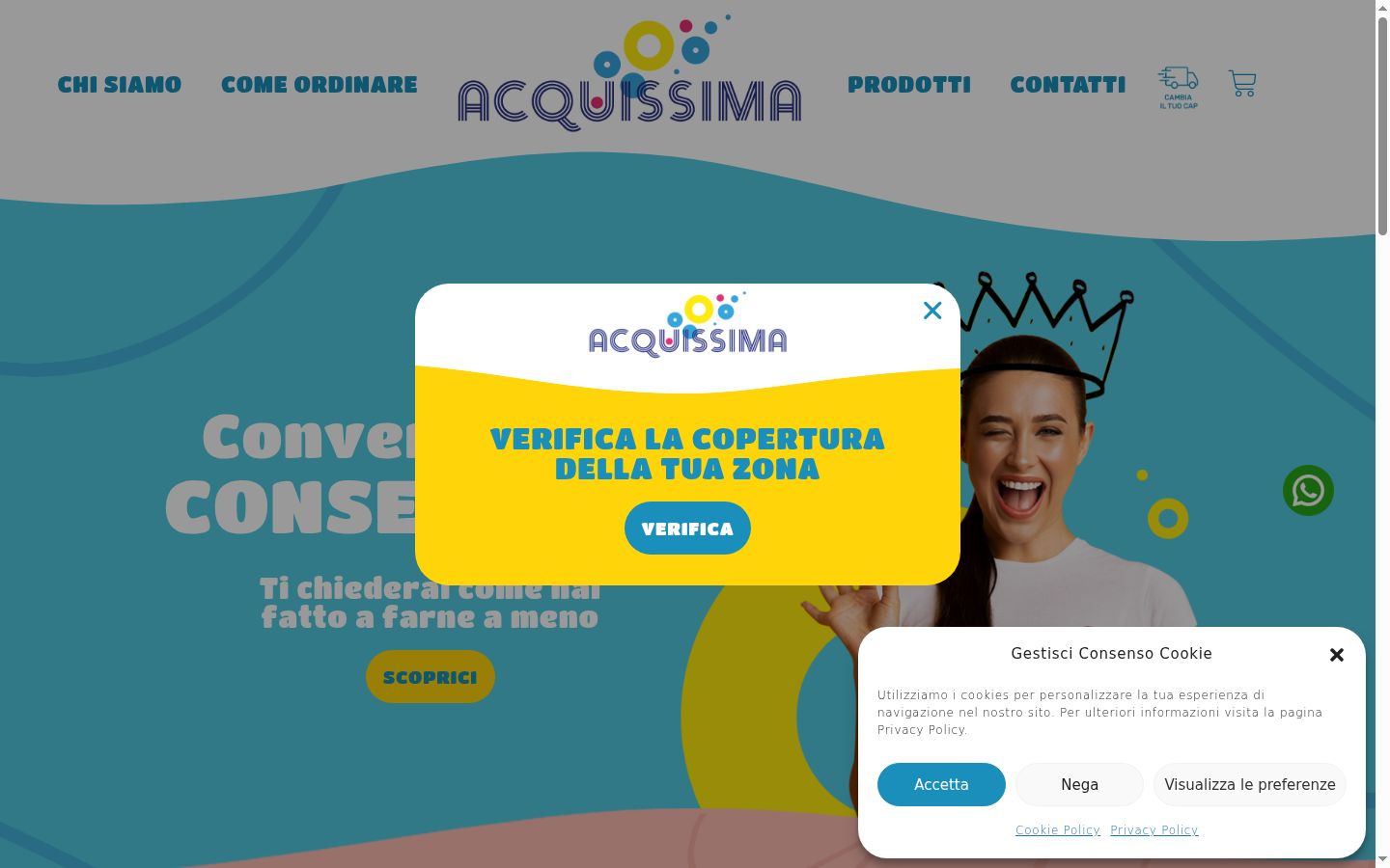 Screenshot del banner di consenso mostrato prima di qualsiasi interazione