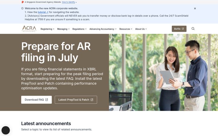 Screenshot of acra.gov.sg
