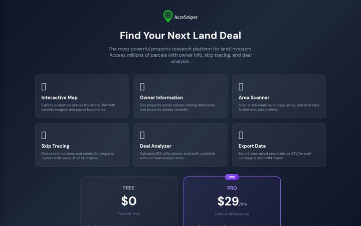 Screenshot of acresniper.com