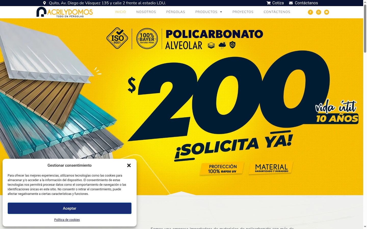 Screenshot del banner di consenso mostrato prima di qualsiasi interazione