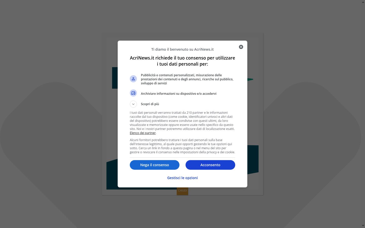 Captură de ecran a bannerului de consimțământ afișat înainte de orice interacțiune
