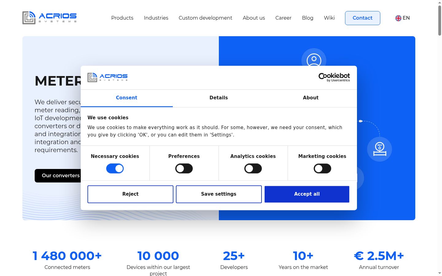 Captura de ecrã do banner de consentimento apresentado antes de qualquer interação