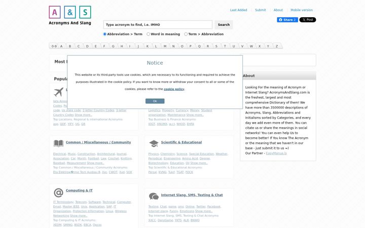 Screenshot of acronymsandslang.com