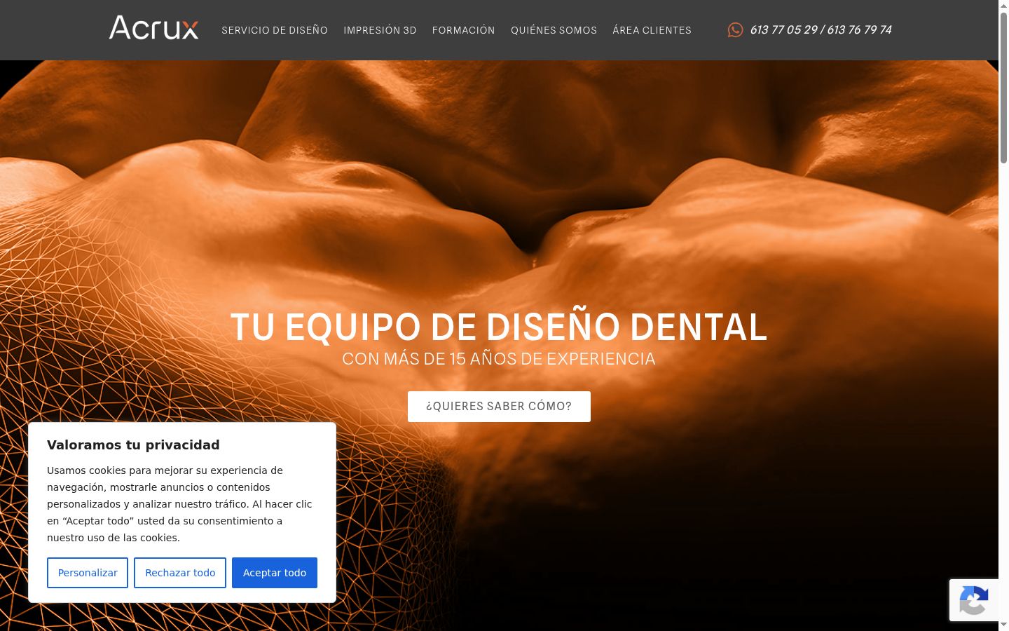 Captura de pantalla del banner de consentimiento mostrado antes de cualquier interacción