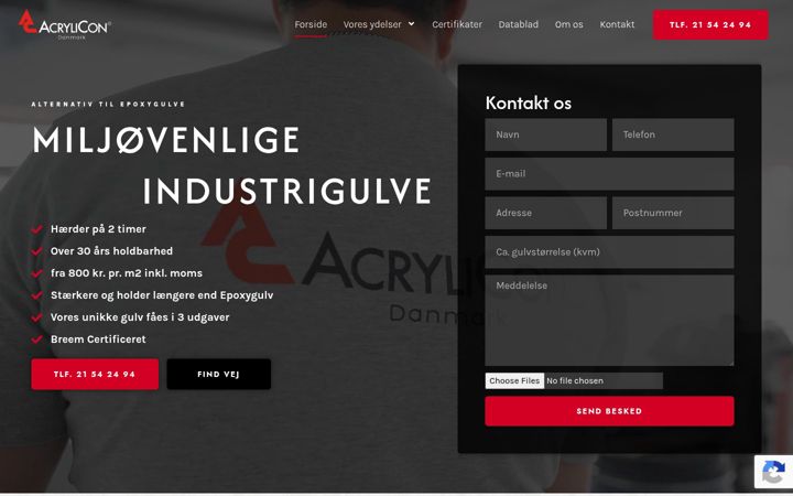 Screenshot di acrylicondanmark.dk