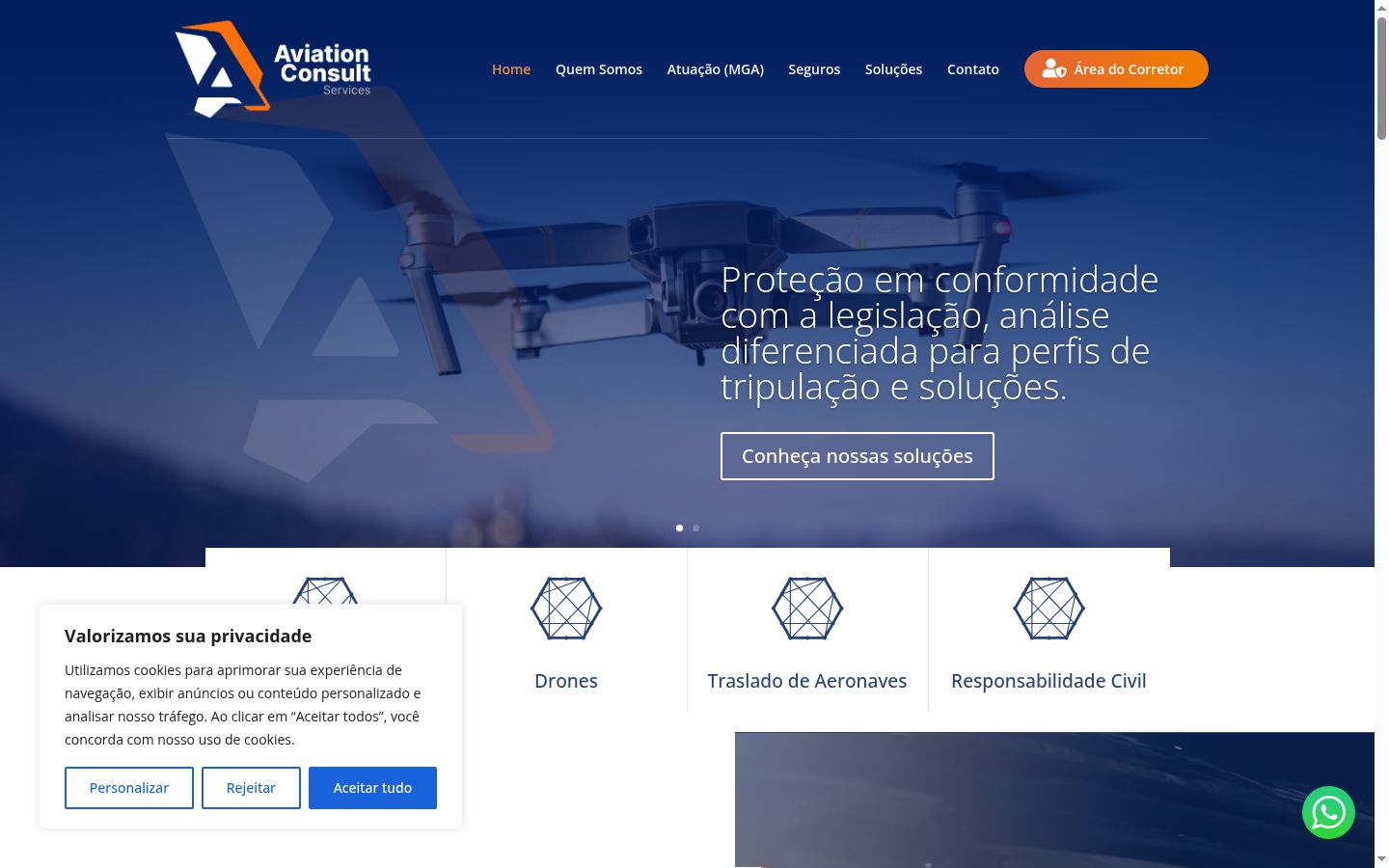 Captura de ecrã do banner de consentimento apresentado antes de qualquer interação