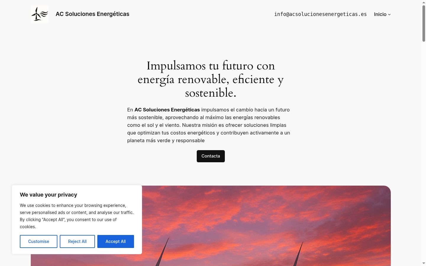 Captura de ecrã do banner de consentimento apresentado antes de qualquer interação