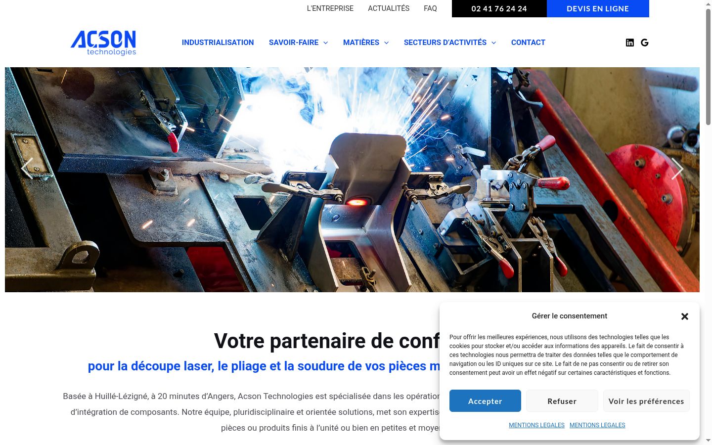 Capture d'écran de la bannière de consentement affichée avant toute interaction