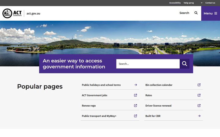 Screenshot of act.gov.au