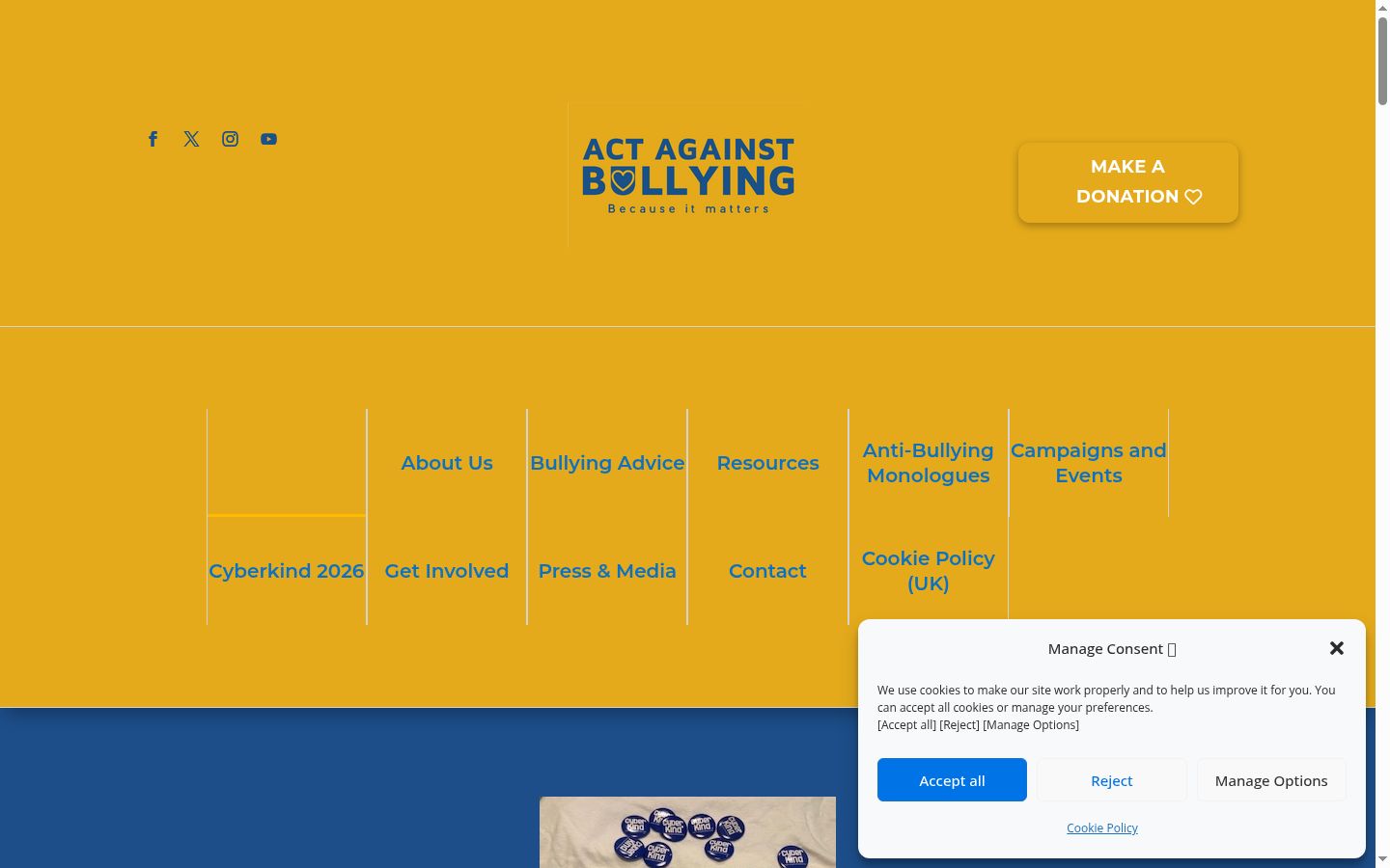 Screenshot del banner di consenso mostrato prima di qualsiasi interazione