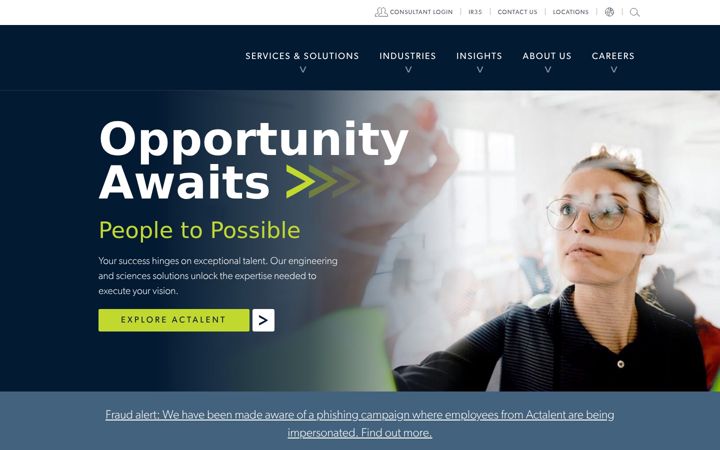 Captură de ecran a actalentservices.com