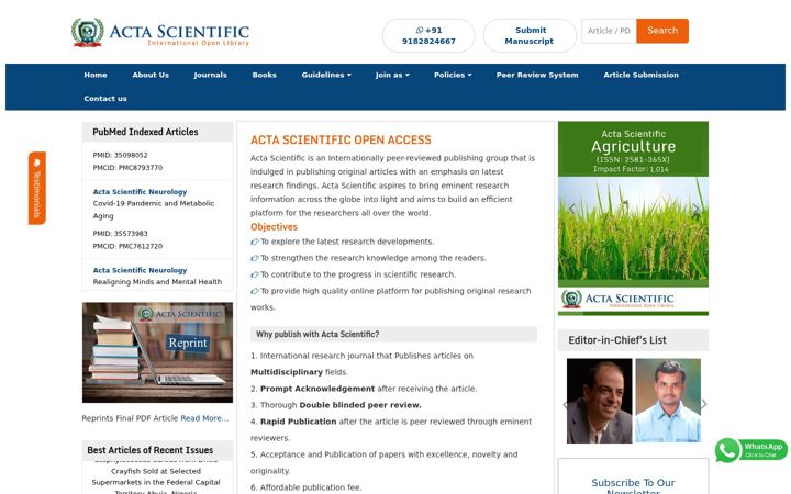 Snímek obrazovky actascientific.com