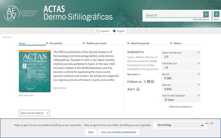 Screenshot of actasdermo.org