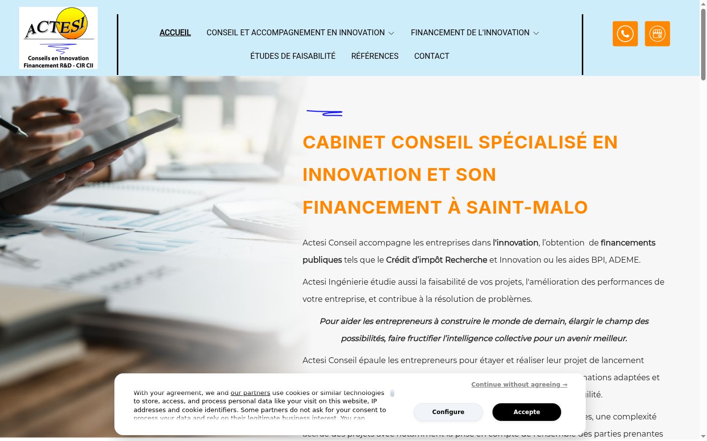 Capture d'écran de la bannière de consentement affichée avant toute interaction