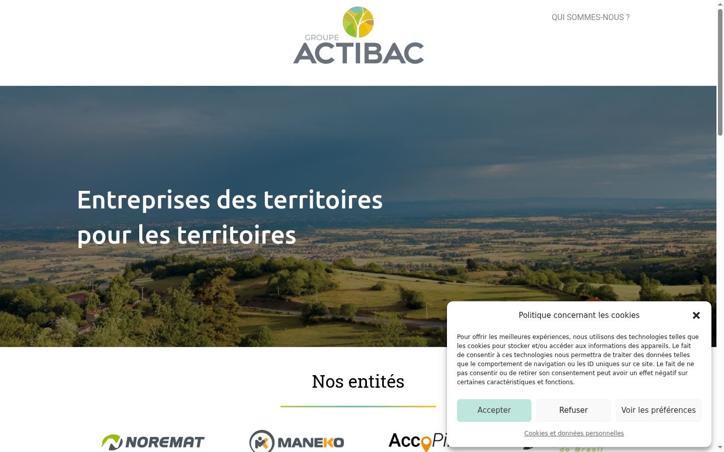 Capture d'écran de la bannière de consentement affichée avant toute interaction