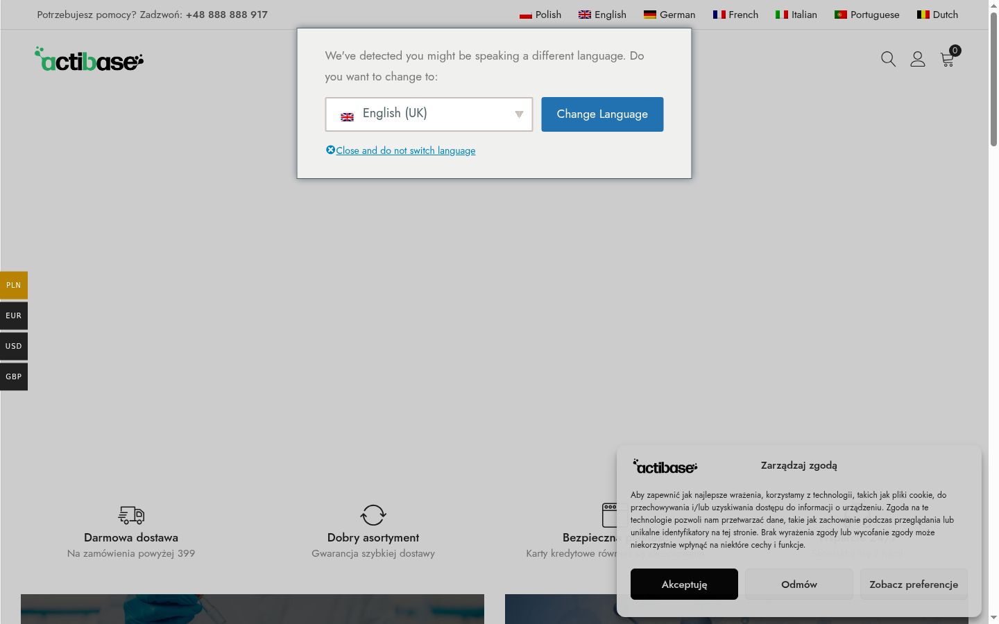 Screenshot del banner di consenso mostrato prima di qualsiasi interazione