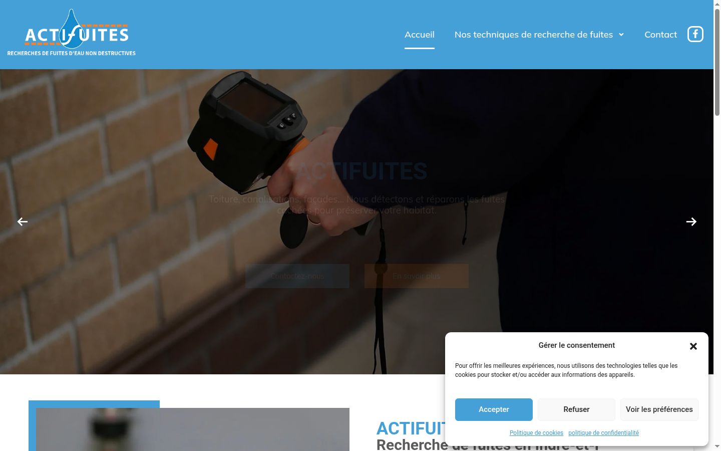 Capture d'écran de la bannière de consentement affichée avant toute interaction