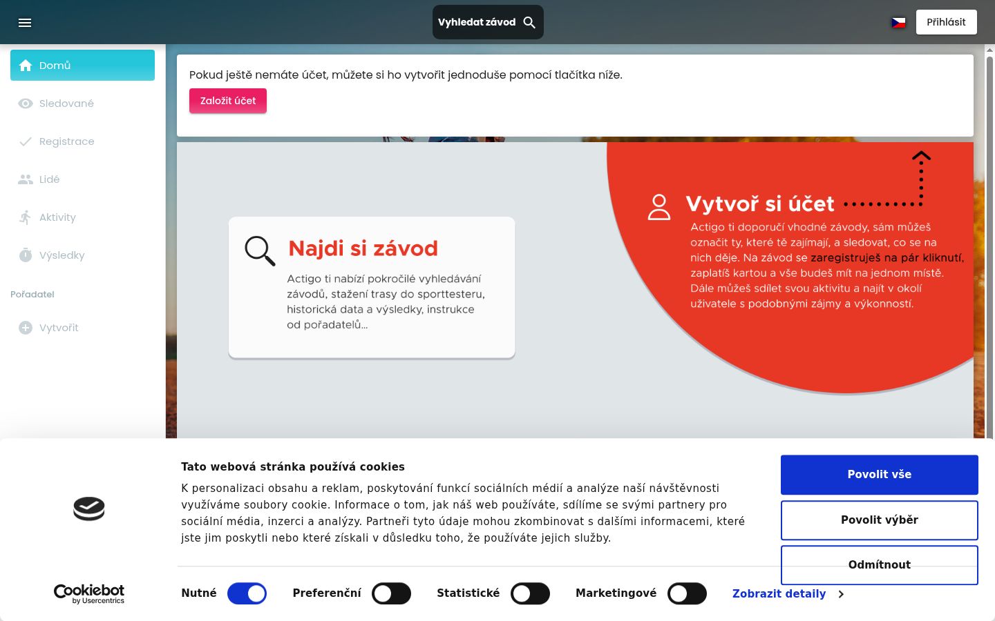 Captura de ecrã do banner de consentimento apresentado antes de qualquer interação