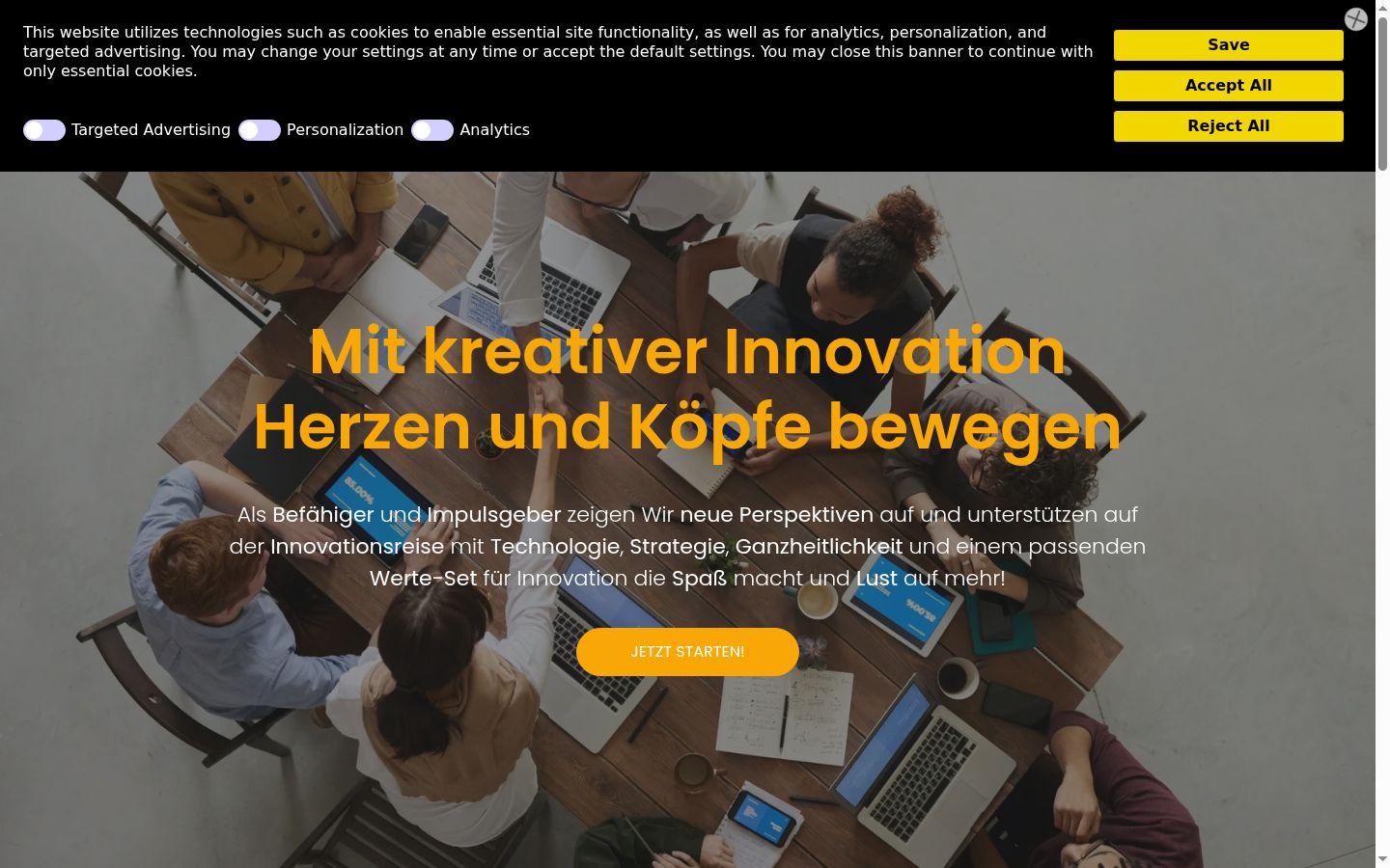 Screenshot des Einwilligungsbanners vor jeglicher Interaktion