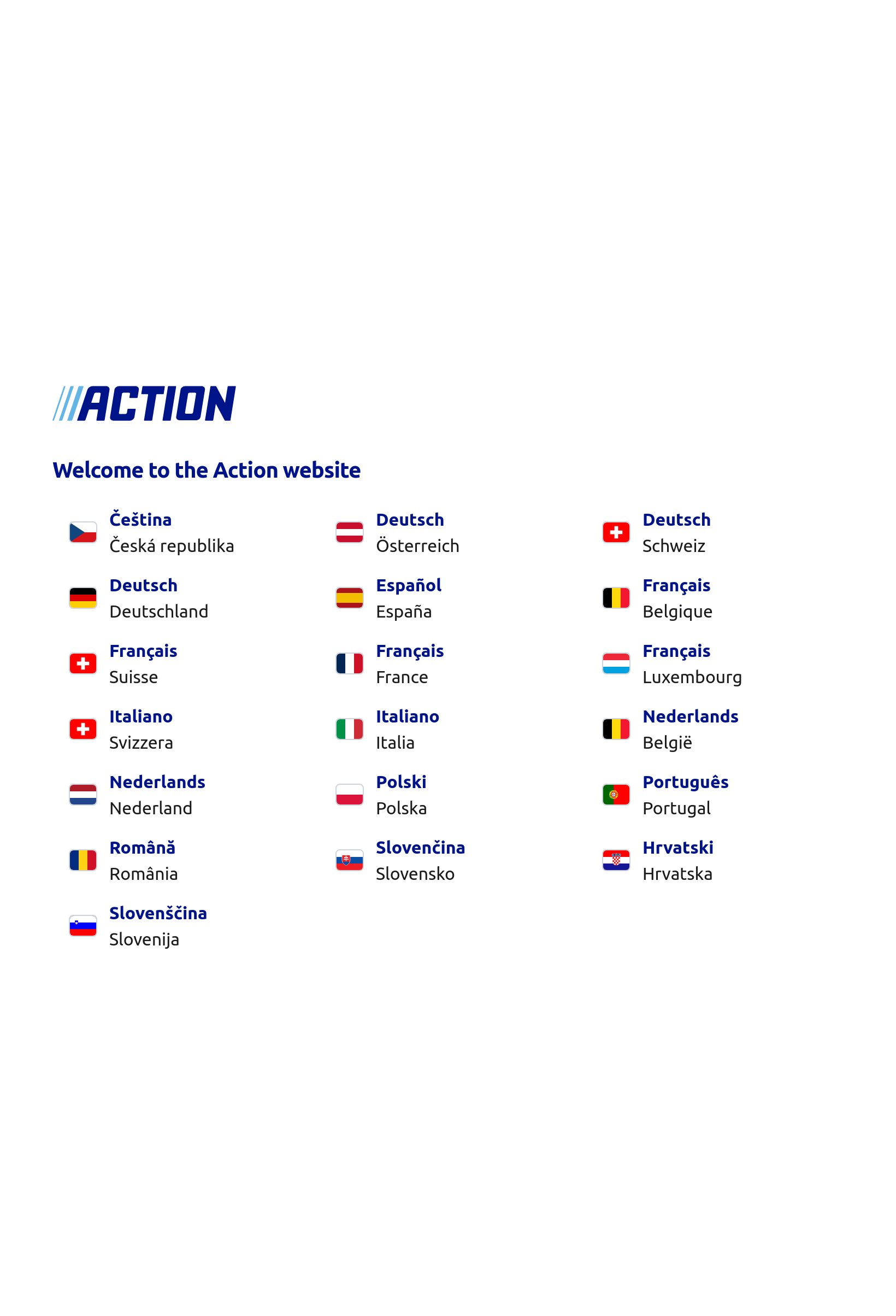 Tablet screenshot of action.com