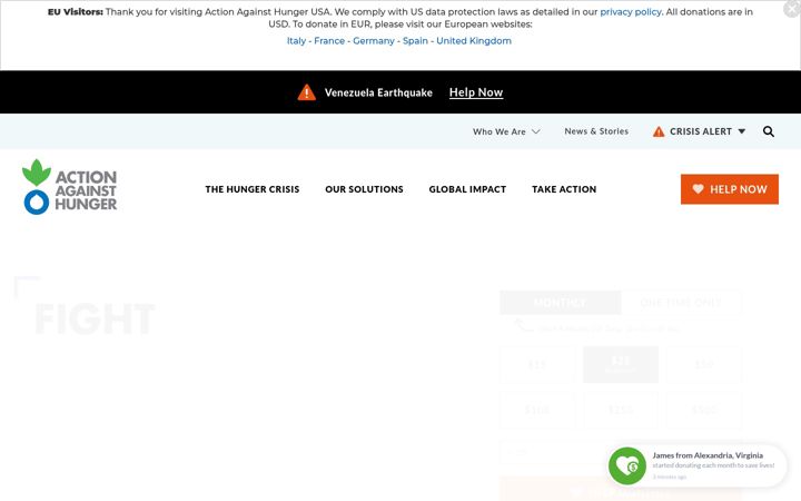 Screenshot of actionagainsthunger.org