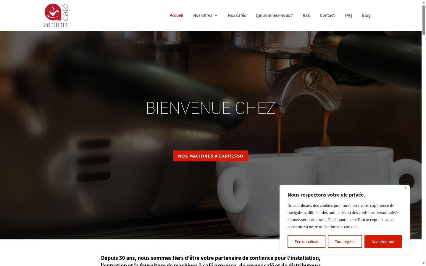 Capture d'écran de la bannière de consentement affichée avant toute interaction