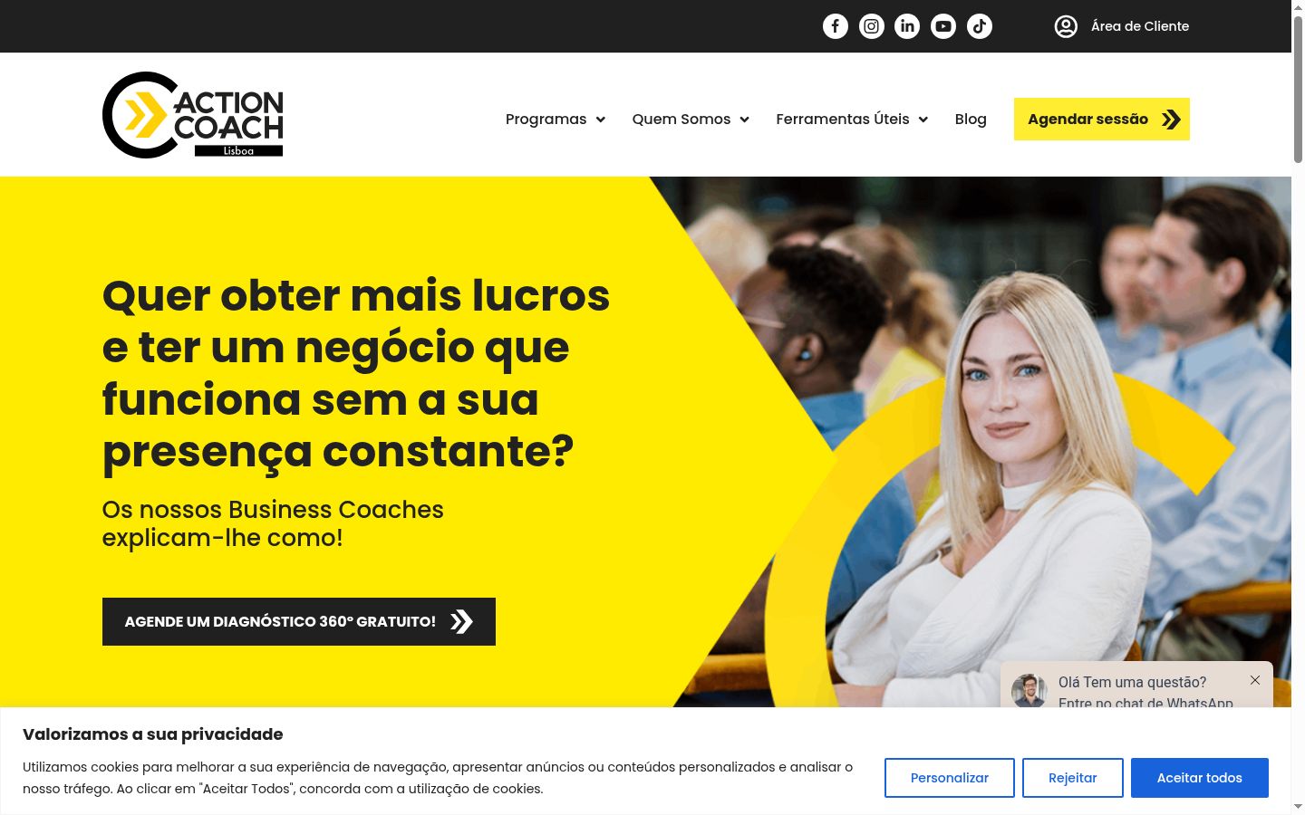Captura de ecrã do banner de consentimento apresentado antes de qualquer interação