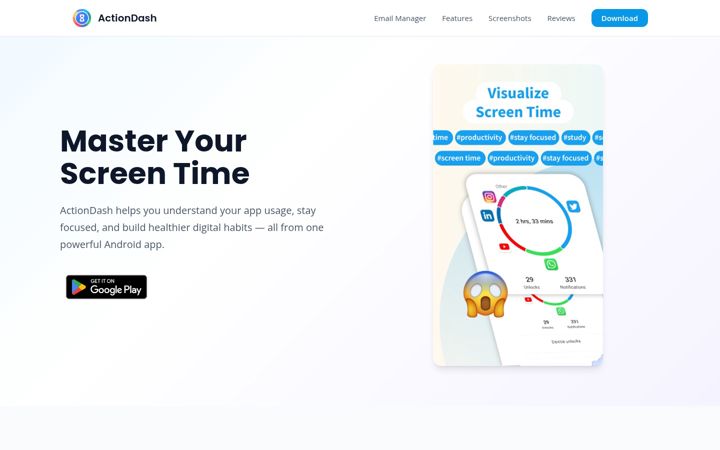 Screenshot von actiondash.com