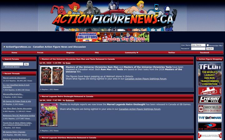 Screenshot of actionfigurenews.ca