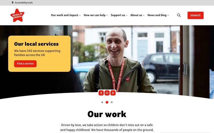 Screenshot of actionforchildren.org.uk