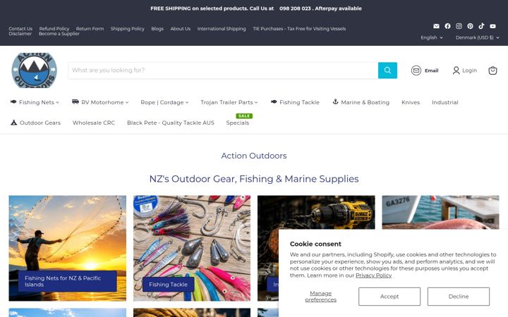 Screenshot of actionoutdoors.kiwi