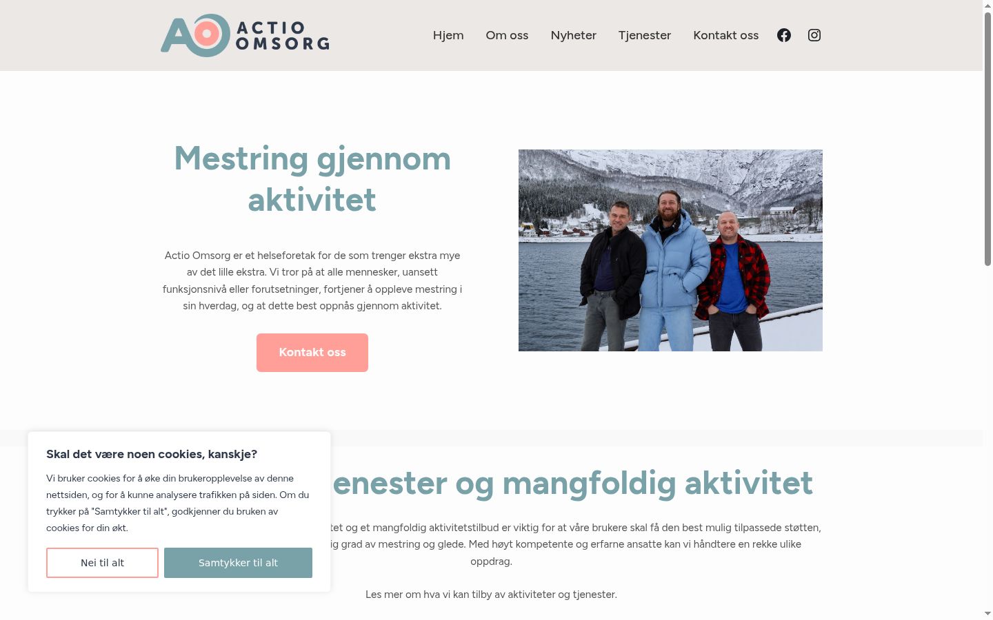 Skærmbillede af samtykkebanneret, som det blev vist før nogen interaktion