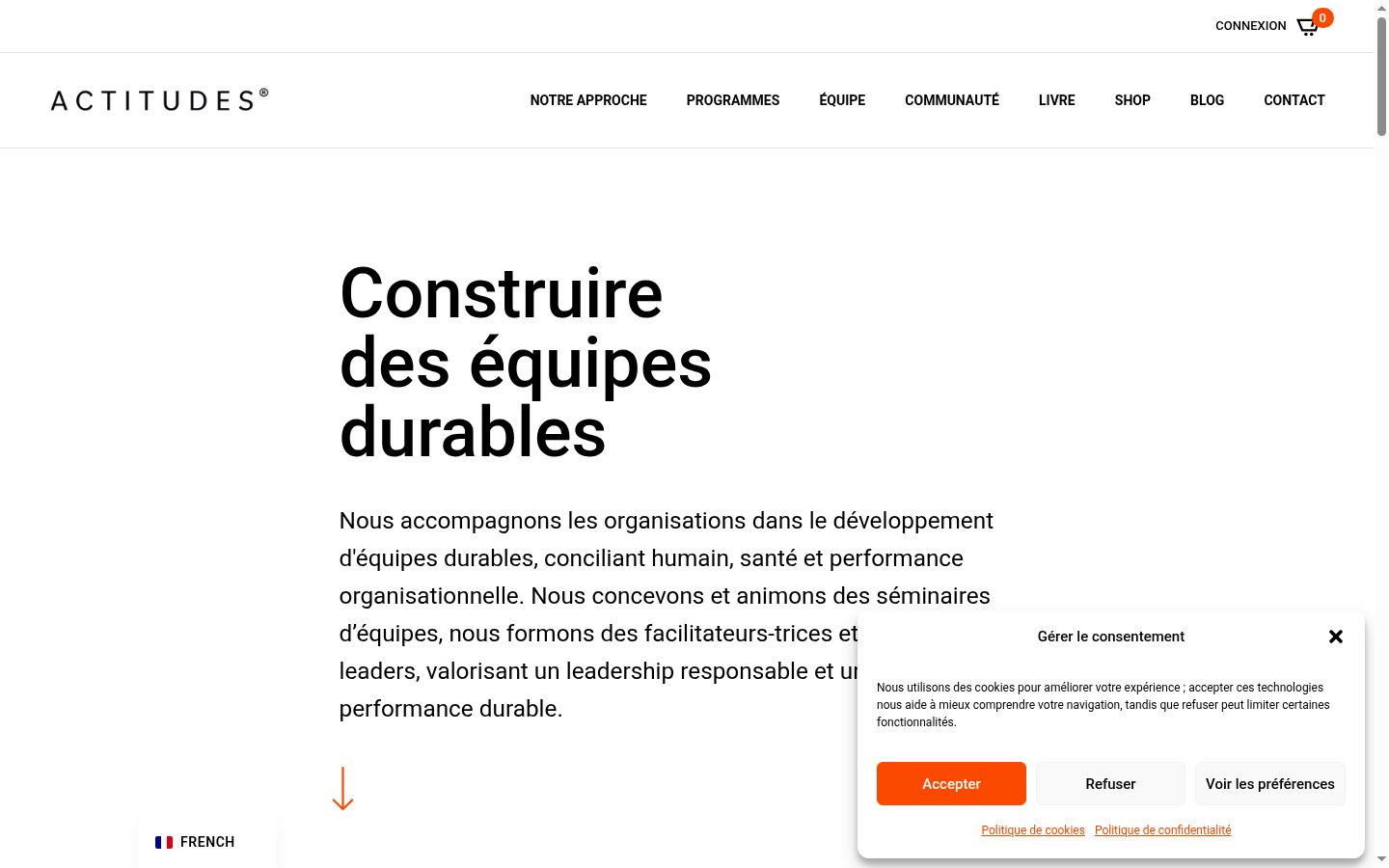 Capture d'écran de la bannière de consentement affichée avant toute interaction