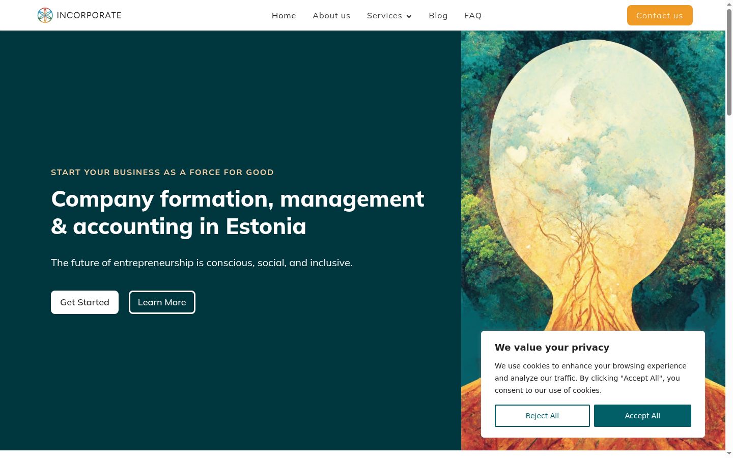 Captura de ecrã do banner de consentimento apresentado antes de qualquer interação