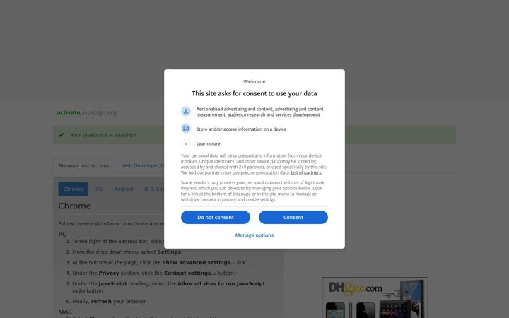 Screenshot of activatejavascript.org
