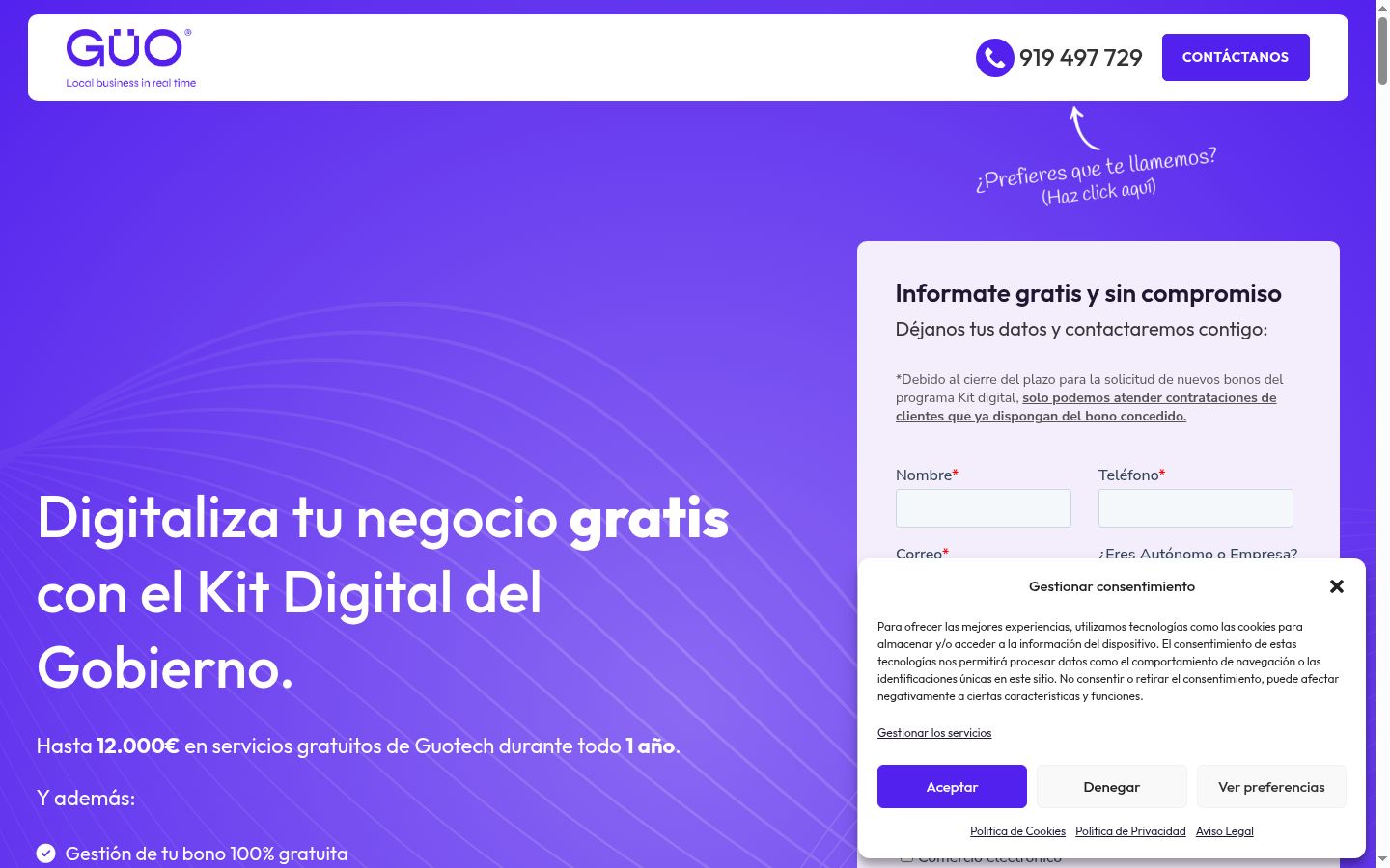 Screenshot del banner di consenso mostrato prima di qualsiasi interazione