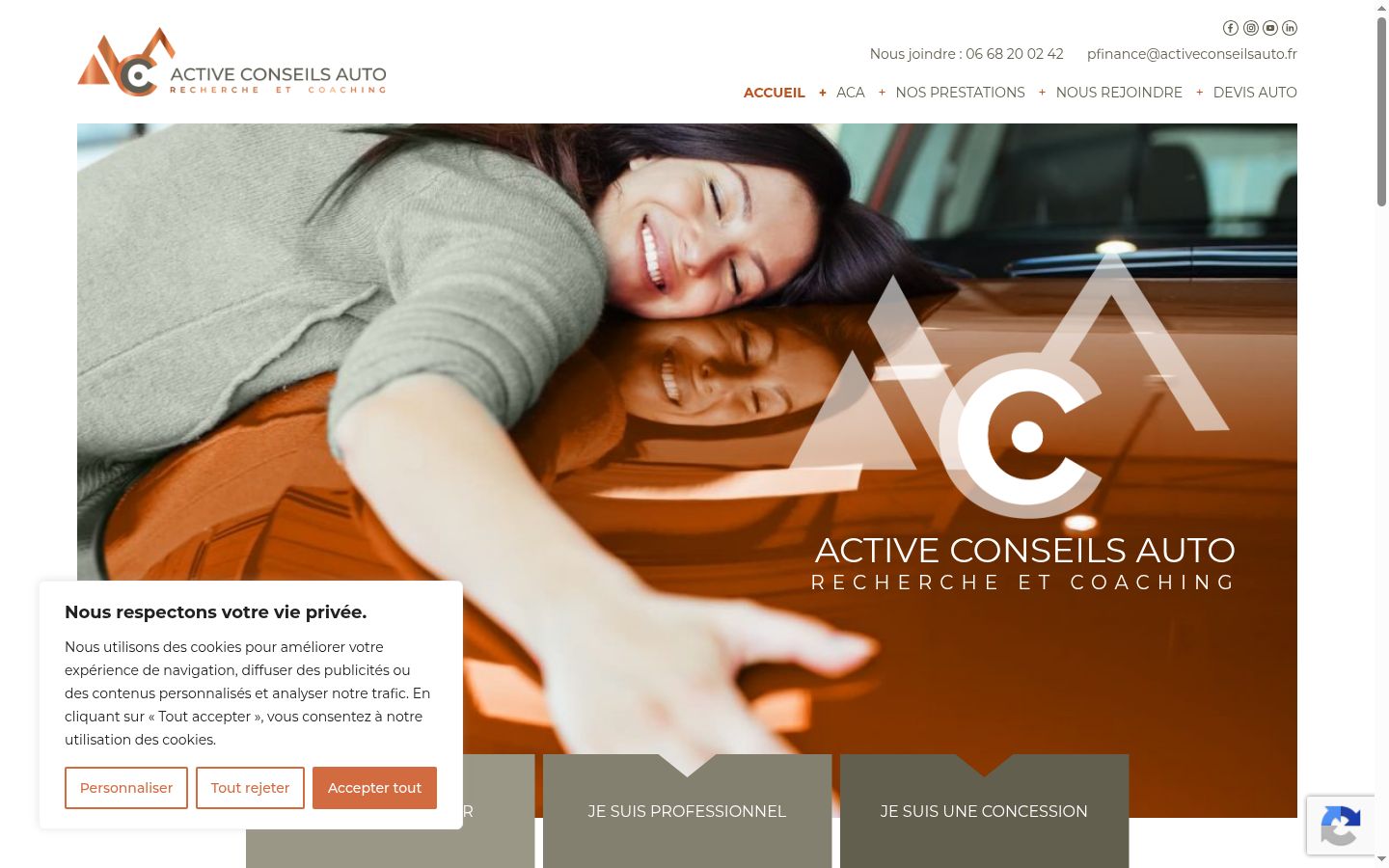 Capture d'écran de la bannière de consentement affichée avant toute interaction