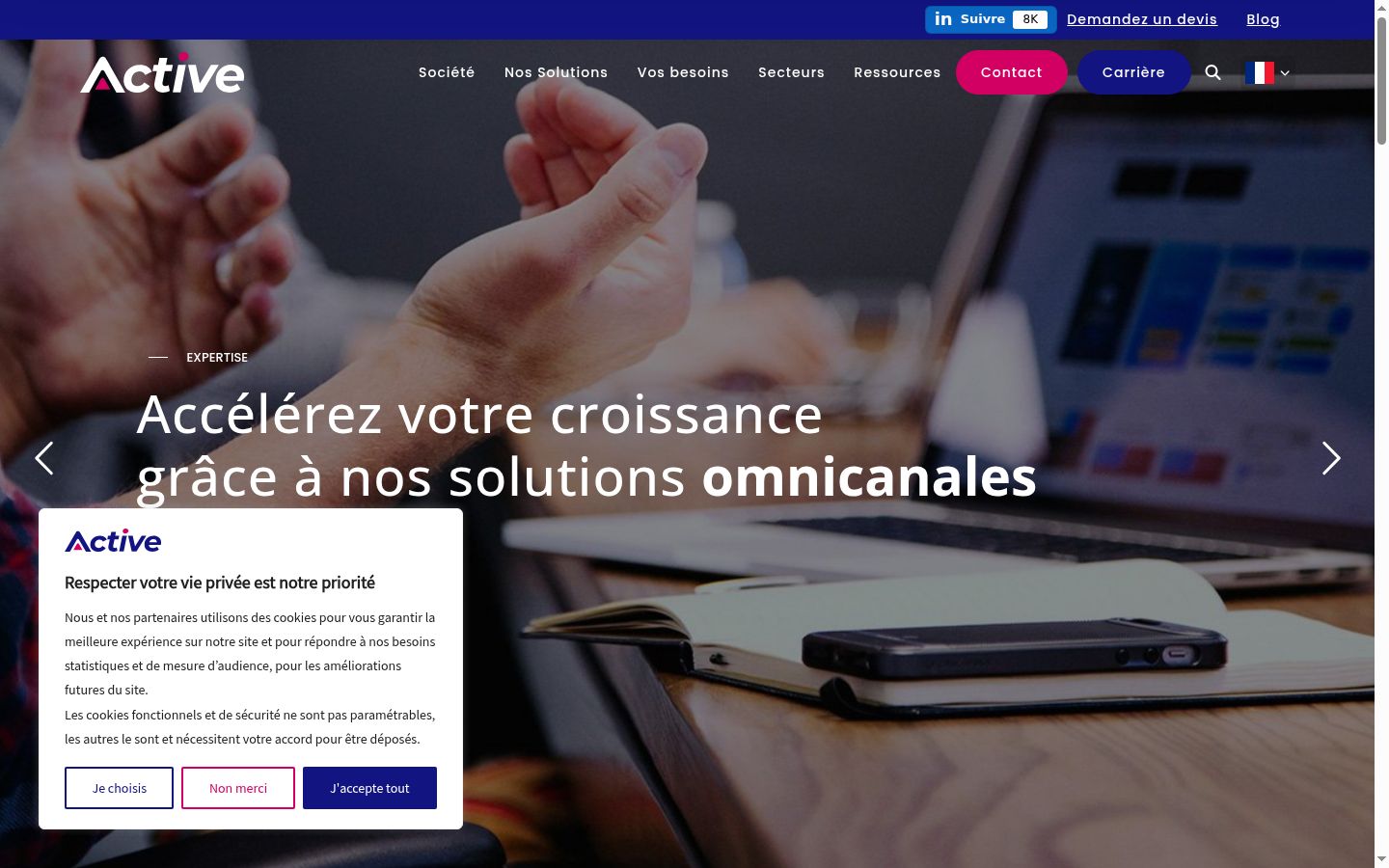 Capture d'écran de la bannière de consentement affichée avant toute interaction
