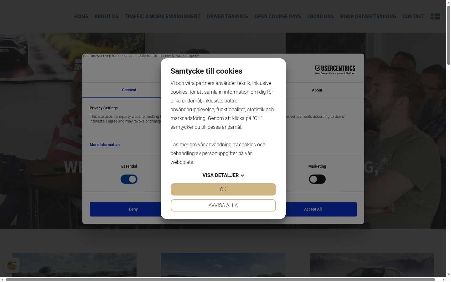 Screenshot del banner di consenso mostrato prima di qualsiasi interazione