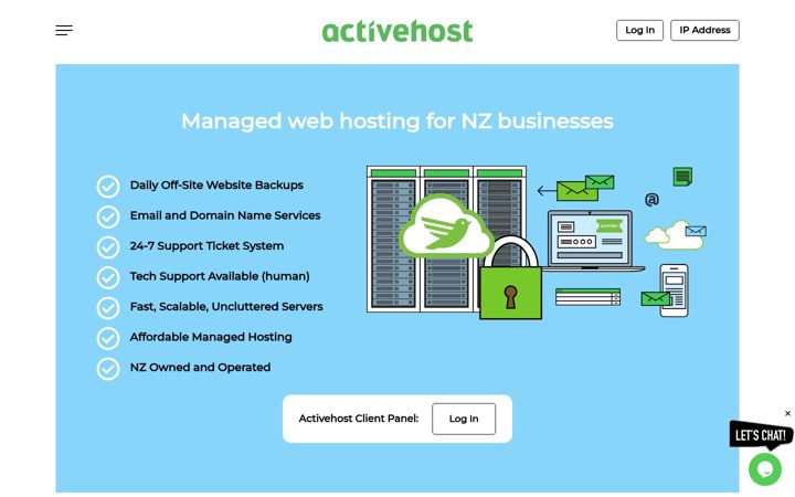 Snímek obrazovky activehost.co.nz